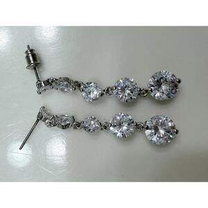 Elegant Silver Tone Drop Earrings with Sparkling Clear Stones